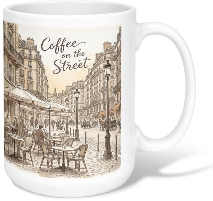 Street Tasse à café en céramique, style vintage européen, bistrot, sans marron, tasse à boire de bureau avec poignée, idéale pour les amis, la famille, les collègues, les personnes âgées, les