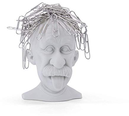 MUSTARD - Genius Paperclip Holder I Geniekopf für Büroklammern I Magnetischer Büroklammerhalter I Albert Einstein I lustiges Büro Gadget I Halter für Büroklammern I Schreibtisch I Einstein - Grau