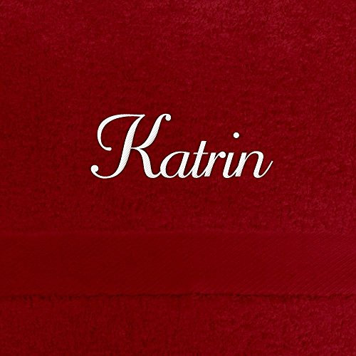 digital print Saunahandtuch mit Namen Katrin Bestickt, 100x180 cm, rot, extra Flauschige 550 g/qm Baumwolle (100%), Badetuch mit Namen besticken, Saunatuch mit Bestickung