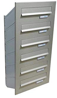 D-041 6er Edelstahl Mauerdurchwurf Briefkastenanlage mit Namensschild (Tiefe: 23-38 cm) - LETTERBOX24.de