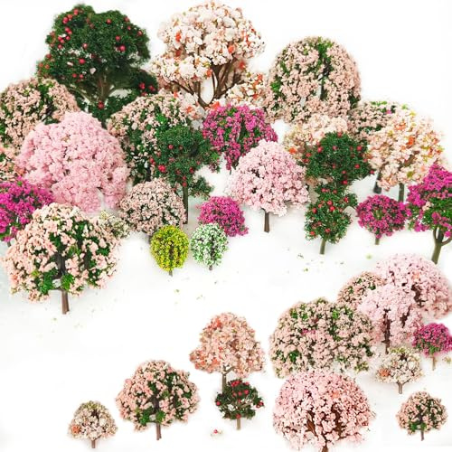 OrgMemory 29 Stück gemischte Modellbäume, 4 - 12 cm, Obstbäume, Ho-Skala, Modelleisenbahn, Landschaft, Architekturbäume, Blumenbäume ohne Basis