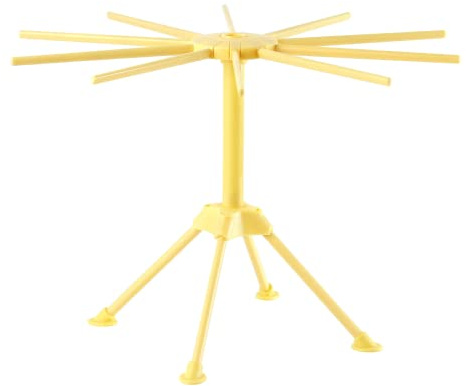 Ourokhome Collapsible Pasta Drying Rack, Plastic Foldable Homemade Fresh Spaghetti Stand Dryer Noodle Hanger for Kitchen with 10 Arms, Stable, Easy Storage, Quickly Set Up (Yellow)