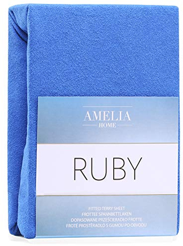 AmeliaHome Spannbettlaken 120x200-140x200 cm Frottee Baumwolle Spannbetttuch, blau