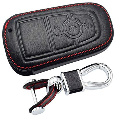Happyit Leder Autoschlüssel Cover Case Keychain für Ford 2018 2019 Mustang 3 Tasten