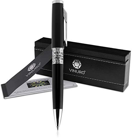 VINURO® Proteus I edler Kugelschreiber I schwarz aus Metall I hochwertiger Drehmechanismus I edles Schreibset I Geschenk zu Weihnachten, Bachelor