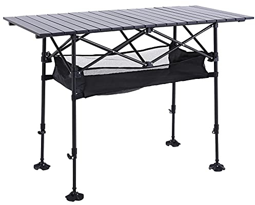 ALPHA CAMP Camping Table Outdoor Portable Adjustable Aluminum Table with Storage for Grill Travel Picnic Beach BBQ Backyards