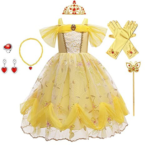 CinheyU Niñas Traje de Carnaval Disfraz de Princesa Cumpleaños Boda Fiesta Navidad Ceremonia Halloween Cosplay Vestidos con Accesorios