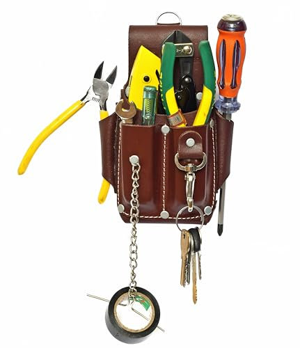 Ap-Leather Pro-5 Electrician Pouch, Leather Tool Pouch, 5 Pocket Pouch with Electrical Tape Holder, Cowhide Leather, Durable Compartments, Tool Pouch with Belt Clip, Dark Brown (Electercian)