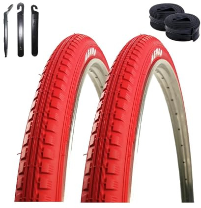 2 x Kenda K-142 Fahrradreifen in Rot 40-635 (28 x 1 1/2) + 2 x Schläuche AV inkl. maxxi4you Reifenehber