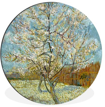 MuchoWow Wandbild Rund Wanddeko Deko Wohnzimmer Bilder 60x60 cm Blühender Pfirsichbaum - Vincent van Gogh