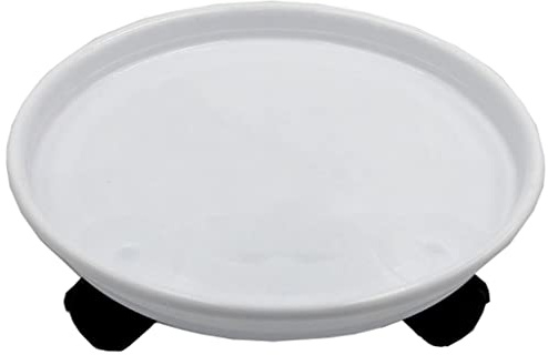 DUNAKE Pflanzenroller 35 cm, Rollbrett Pflanzen Outdoor, Untersetzer Mit Rollen Rund, Blumentopf Untersetzer Plastik Mit 5 Universalrollen, Für Garten, Blumentopf (Color : White)