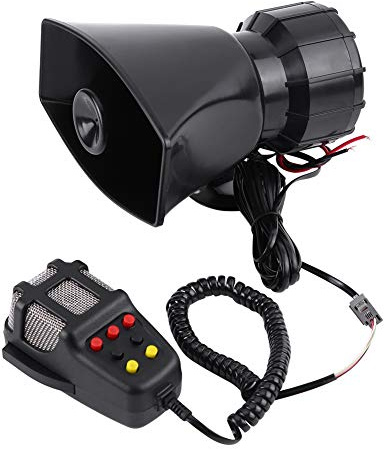 Auto Sirene Horn 7 Sounds Laut Audio Lautsprecher Universal Horn Sirene für Polizei, Krankenwagen, Feuerwehr und Pionierfahrzeuge aus ABS Material Schwarz 12V 100W