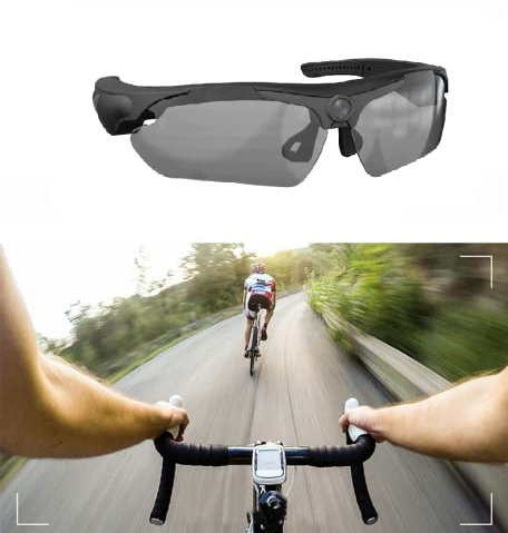 Occhiali da sole leggeri con videocamera e videocamera, occhiali da sole sportivi per equitazione, 1080p, con registratore audio/video, per interni ed esterni, colore nero, 4 (con scheda SD da 64 GB)