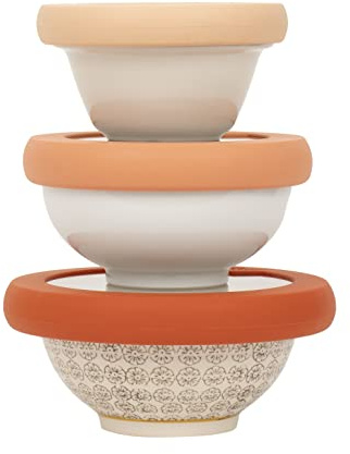 Food Huggers Replacement Lids for Glass Storage Containers Silicone & Glass Lids that Don’t Crack | Fits Most Round Container Brands & Bowls | 100% Plastic Free | 3 Lid Set (XS,S,M), Terracotta