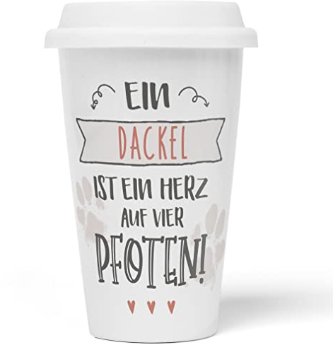 JUNIWORDS To-Go Becher mit Deckel, Ein Dackel ist ein Herz auf vier Pfoten (1006747)
