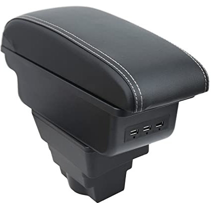 OYHCM Autozubehor Armlehne für Opel Astra J Armlehnen Zweilagige Armauflage Schwarzes Leder mit weißen Linien