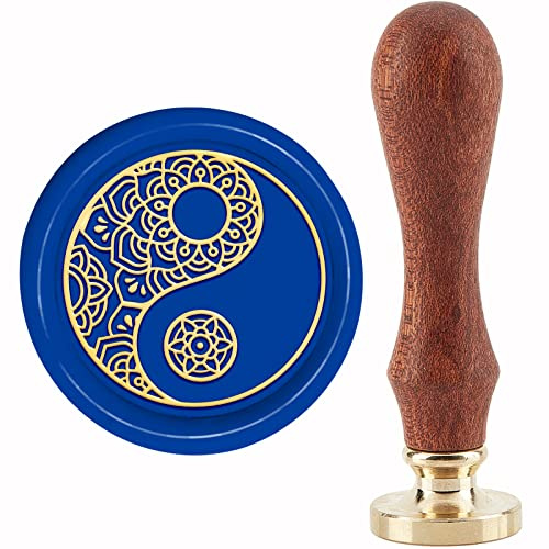 craspire Yin Yang Wachssiegelstempel Mandala Siegelwachsstempel Mandala 30 mm Retro Vintage Abnehmbarer Messingstempelkopf Mit Holzgriff Für Hochzeitseinladungen Halloween Weihnachten Thanksgiving