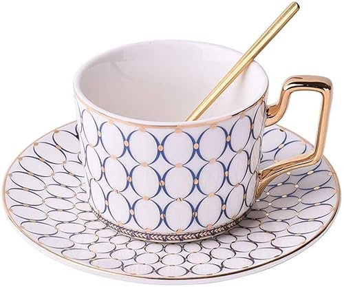 Tazza Tazzine Da Caffè Set di tazze da caffè in ceramica, tazza in stile europeo con piattino per la casa, soggiorno, pub, ufficio, tazza da tè, 7,43 once / 220 ml Tazza Da Caffè Personalizzata ( Blue