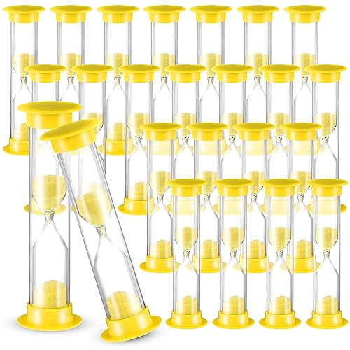 24 Pcs 5 Minute Sand Timer Plastic Hourglass 5 Min Visual Timer Mini Classroom Small Shower Hourglass for Teacher Classroom School Must Haves Supplies Egg Sand Clock Kids Time Management(Yellow)