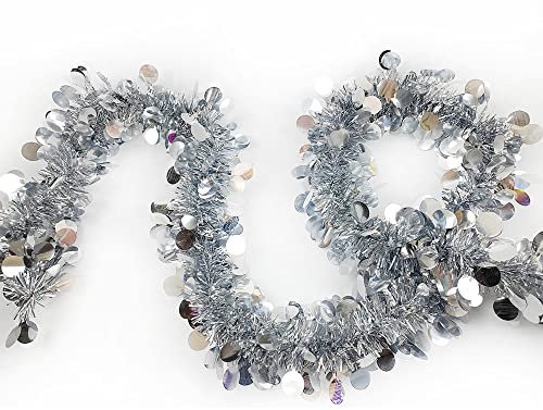 5 PCS Weihnachtsgirlande,1.8 M künstliche Dekogirlande Weihnachten Girlande Pailletten Girlande Weihnachte für Party-Bühnendekoration Geburtstag im Freien drinnen Kamin Treppen Dekoration,Silber