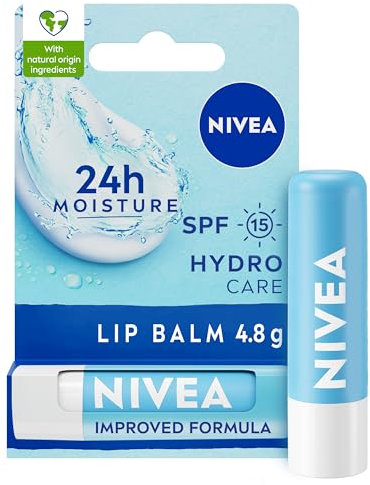 NIVEA Lip Balm Hydro Care with SPF 15 (4.8g), Hydrating Lip Balm with Shea Butter, Natural Oils and Vitamins, Provides 24 Hour Moisture and Protection