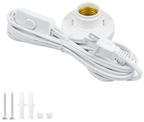 CXLHO 1PC E26/E27 Light Socket, 9.8ft Hanging Light Extension Cord Base with Switch, Plug-in Lamp Holder Spiral Bulb Base for Desktop, Bedroom, Living Room, Kitchen, Workroom, Basement, 1 Pack