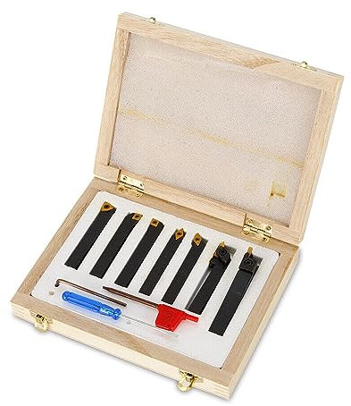 LANNADD 7 Tlg Drehstahl Satz, Drehmeissel Mit Wendeplatte Drehstahl, 8mm Klemmhalter Drehmeißel Satz Wendeschneidplatt Drehmaschinen Geeignet Zum Drehen und für Legierte Stähle