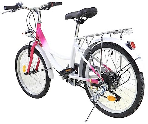 TRIEBAN Kinderfahrrad, 20 Zoll 6-Gang Kinder Mädchen Fahrrad rosa Kinderrad Citybike für 110-140 cm mit Lampe