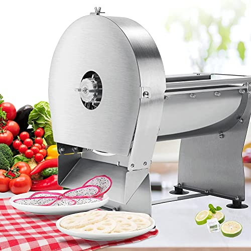Annuod Electric Vegetable Slicer Machine, 0~10mm(25/64inch) Adjustable Commercial Fruit Slicer with Stainless Steel Blade, Stainless Steel Food Shredder Cutter for Lemon Potato Onion Garlic