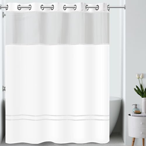 Hookless It's A Snap! Escape tyg duschdraperi med plast PEVA snap-in foder, 180 cm x 188 cm, vit