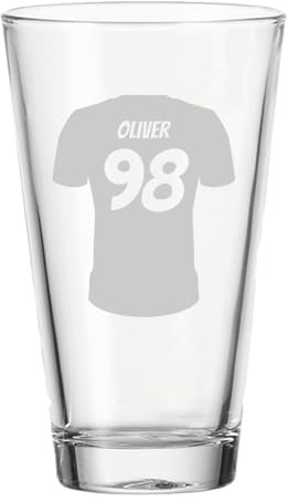 LUXENTU Trinkglas mit Gravur, Trikot, 300 ml, 1 Stück | Personalisierte Softdrinkgläser für Geburtstage, Events & Fußballfans, Spülmaschinenfest