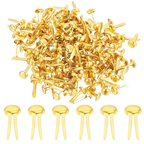PATIKIL 200 Stück Musterbeutelklammern 8 x 15 mm Mini Brads Metall Rundkopfklammern Briefklammern Musterklammern Scrapbooking für Kunst Basteln Handwerk DIY-Projekte PapierGold