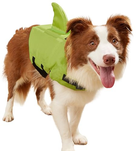 RUYICZB Giubbotti di Salvataggio per Cani Giubbotto Salvagente Cane Squalo Galleggiante Cani Piccola Media Taglia Piscina Salvagente Cane Squalo Regolabile per Nuoto Surf Canottaggio Barca,Verde,S