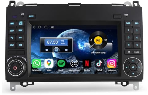 Erisin 8-núcleo 4GB+64GB Android 14 Radio Coche Bluetooth Pantalla para Mercedes Clase A W169 Clase B W245 Viano Vito Sprinter VW Crafter GPS Navegador CarPlay Android Auto WiFi 4G Dab+ DSP FM RDS