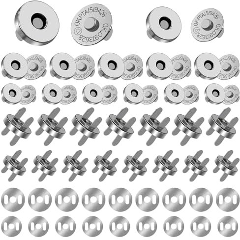 Alethron Magnetverschluss Tasche, 20 Stück Magnetknöpfe zum Annähen 18mm ＆ 14mm Magnetverschluss für Taschen Magnetknopf Metall Magnetverschlüsse Ohne Nähen Druckknöpfe für Kleidung Gepäck