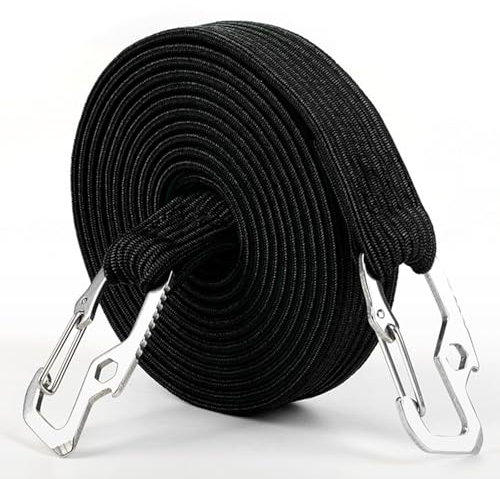 Cordoncino elastico lungo con ganci, clip altamente elastiche per bici e moto, bagagli, ideale per carrelli a mano, campeggio, carichi (3 metri nero)
