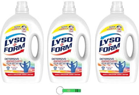 Lysoform Detersivo Colori Brillanti, detersivo per lavatrice liquido, ideale per i vostri capi colorati, 54 lavaggi 2430 ml + portachiavi Beni Culinari