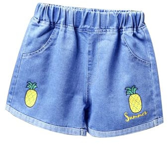 Mädchen Jeans Shorts Einfarbig Denim Kurze Hose Elastische Taille Hot Pants Hotpants Kurze Hose High Waist Sommerhose Casual Loose Y2K Hose Freizeit Kuschelhose Blau,110