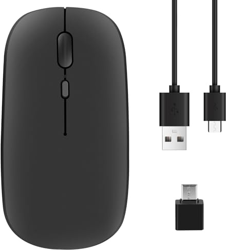 Orolotay Ratón Inalámbrico Recargable, Ratón Óptico Ultra Silencioso de 2,4 G con Receptor USB y Tipo C, para Ordenador Portátil, (Negro)