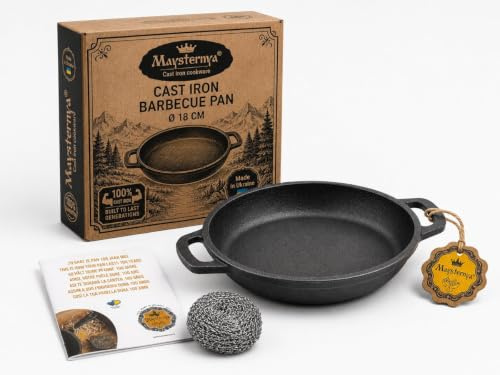 Padella Grill in Ghisa Ø 18 cm – Padella Compatta per BBQ, Forno & Campeggio – Ghisa Ultra-Resistente – Ideale per Cucina da Esterno & Fuoco Vivo – Nero Opaco – Regalo Perfetto per Amanti del BBQ