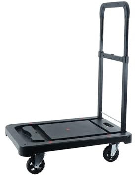 Handkarre, Faltbarer Push-Pull-Flachbett-Trolley-Wagen, tragbarer Einkaufswagen, Transporter, Anhänger, Handwagen, für Umzugsbedarf(Black)