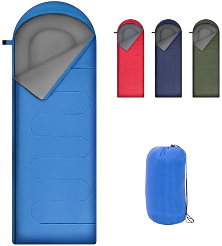Warmiehomy Ultralätta sovsäckar för vuxna med hålfiberfyllning, varma kompakta sovsäckar med huva, campingfilt med 2 sidodragkedjor för vandring, fiske, backpacking, jakt (blå)
