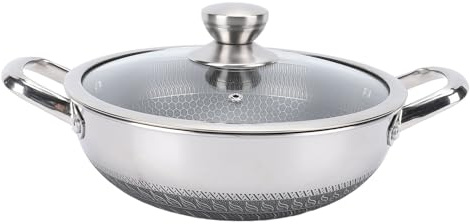 Depisuta Padella antiaderente, padella a nido d'ape, padella in acciaio inox, wok, padella con coperchio per fornello a gas elettrico a induzione, gamma di gas, padella per uova (30 cm)