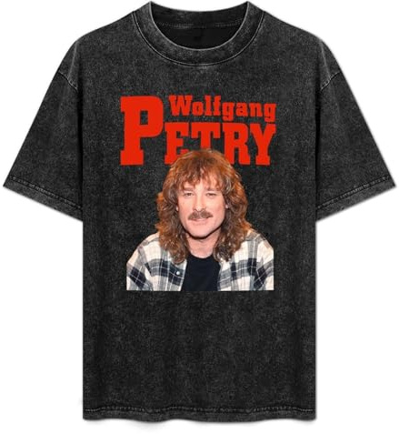 Wolfgang petry Summer Casual Tee Short Sleeve Crew Neck Cotton Tops Unisex Washed Vintage T-Shirt Black XXL