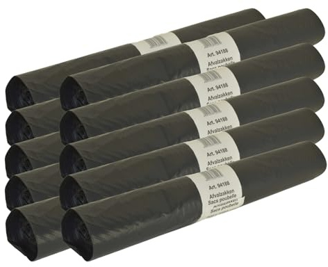 Deiss 200 Abfallsäcke 100 Liter grau-schwarz, 90x120 cm, 10 Rollen Müllsäcke, Müllbeutel, Abfallsack