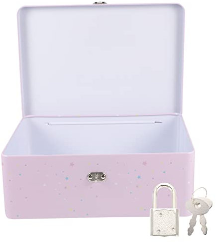 Housoutil Vintage Tinplate Storage Box with Lock and Key, Large Unicorn Design Desktop Organizer for Secure Home and Office Storage