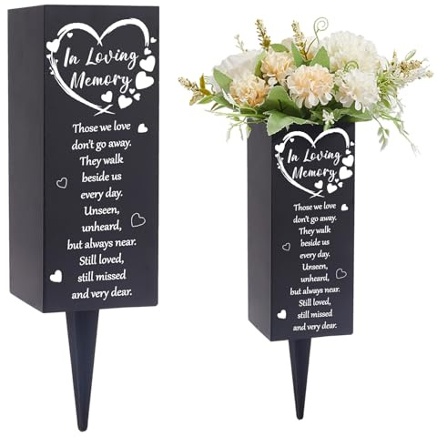 CREATCABIN Cemetery Vases for Grave Metal Flower Cemetery Vases Flower Holder with Spikes Memorial Funeral Gravesite Flowers Vase Decorations Heart Black Flower Pots for Outdoor Plants 3x7.9inch