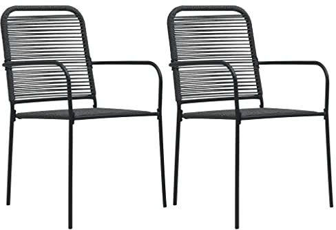XINCXIN Gartenstühle 2 STK., Stuhl Gartensessel Korbsessel Stühle Geeignet für Pool Outdoor Garden Balcony Baumwollseil und Stahl Schwarz