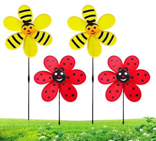 Moulin à vent d'extérieur | Moulin à vent pour pelouse | Moulin à vent décoratif en forme de coccinelle et d'abeille pour extérieur, jardin, cour, pelouse