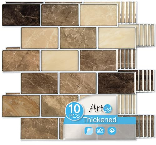 Art3d 10-Pack Subway Peel and Stick Backsplash, Yellow Jasper, 12 x 12 Inch